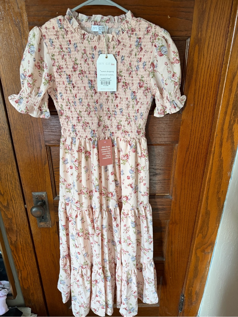 Ivy City Co Pink Floral Smocked Midi Dress